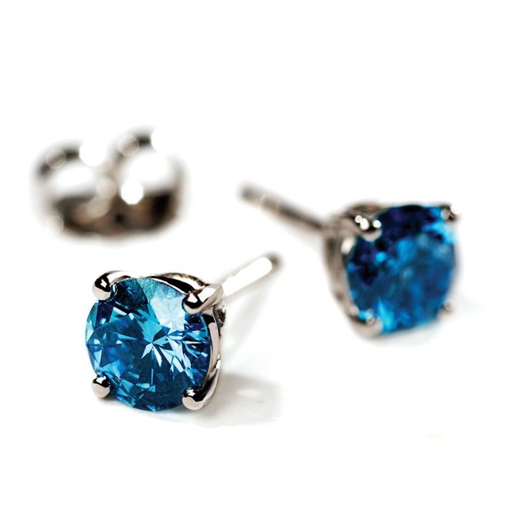 ✨ 14k White Gold 4-Prong Basket Round Blue Diamond Stud Earrings fine jewelry